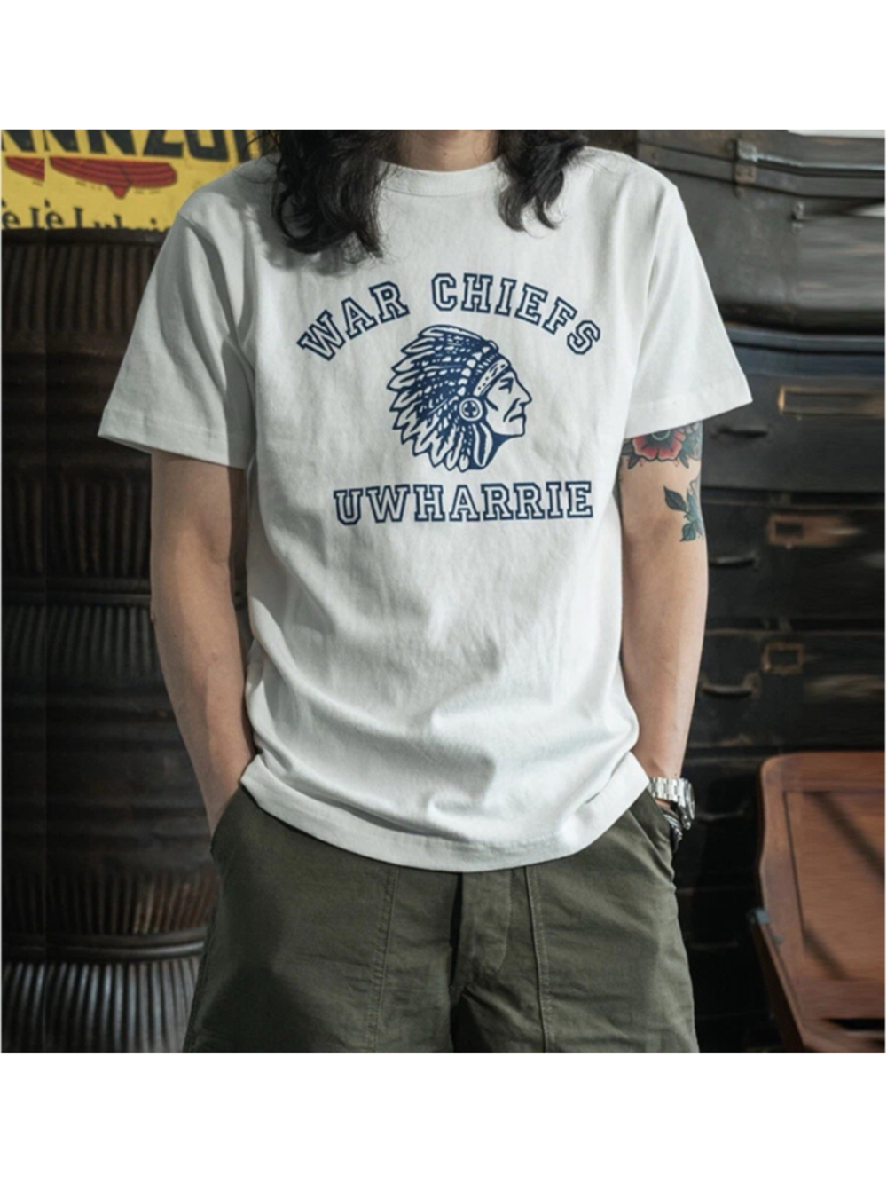 NON STOCK Cotton TShirt WAR CHIEFS Print Heavyweight Basic Tee Vintage T Shirt L